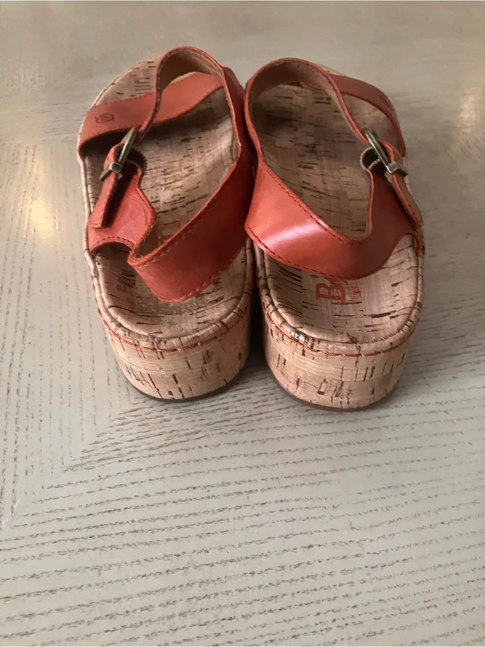 Born Orange Leather Cork Platform Sandals Size 8